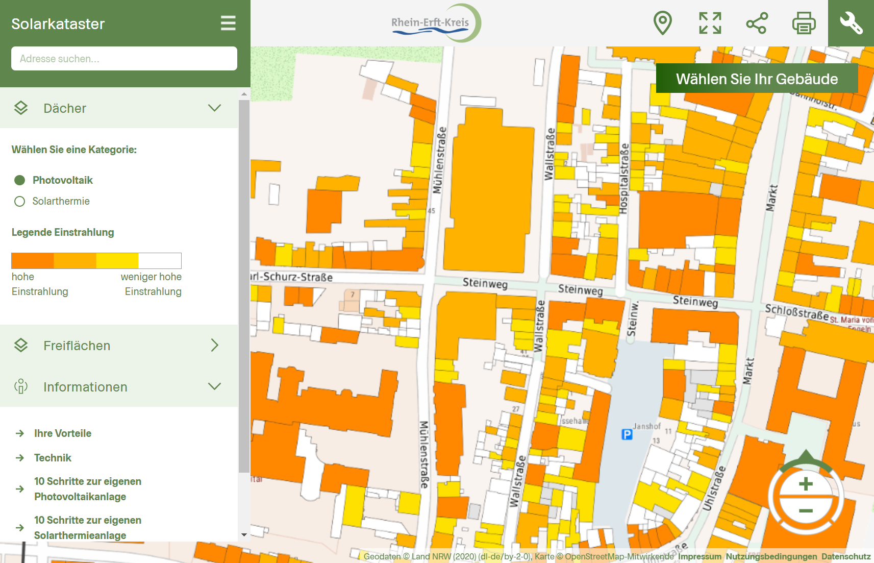 Screenshot Solardachkataster Rhein-Erft-Kreis