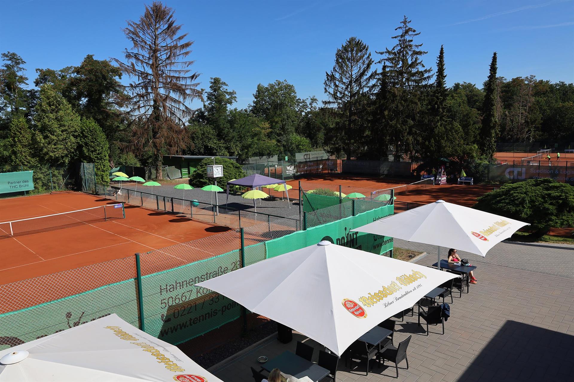 THC Brühl Tennisplätze von oben mit Sonnerschirmen